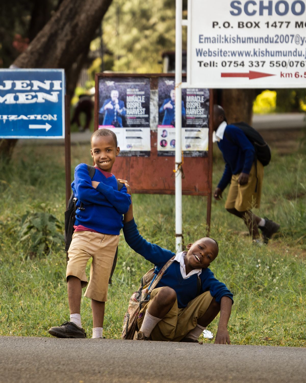 Schoolboys outside their school, Kenya