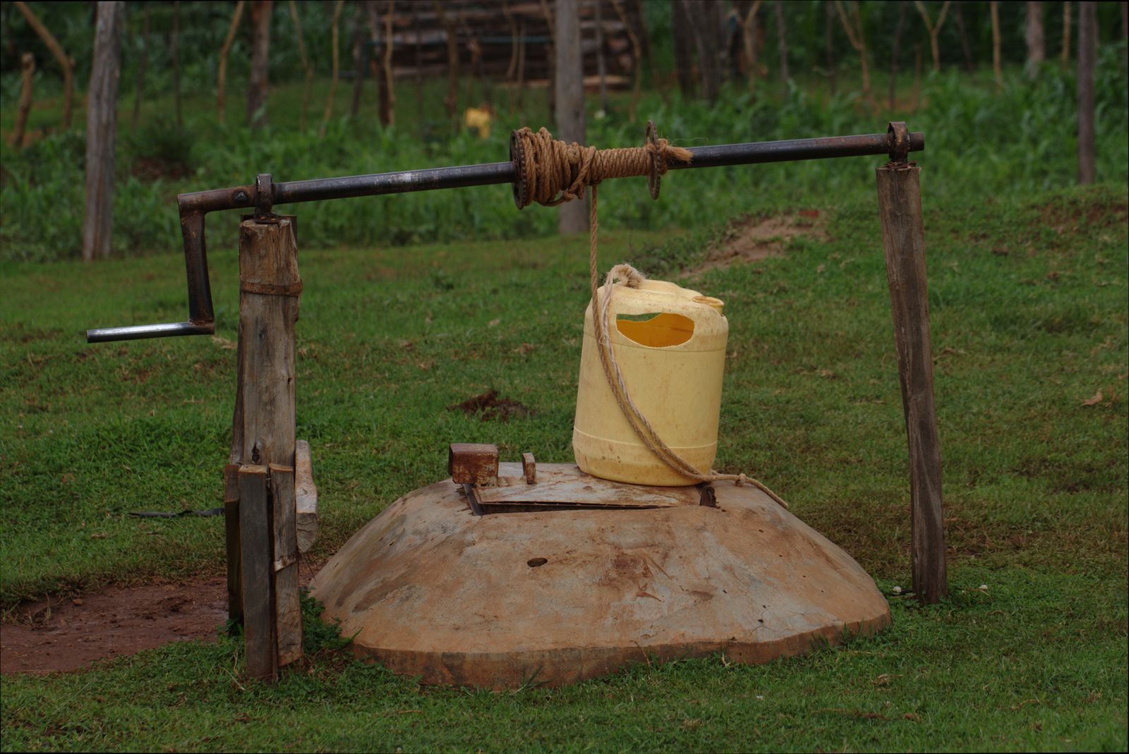 A hand-cranked well in rural Kitale, Kenya